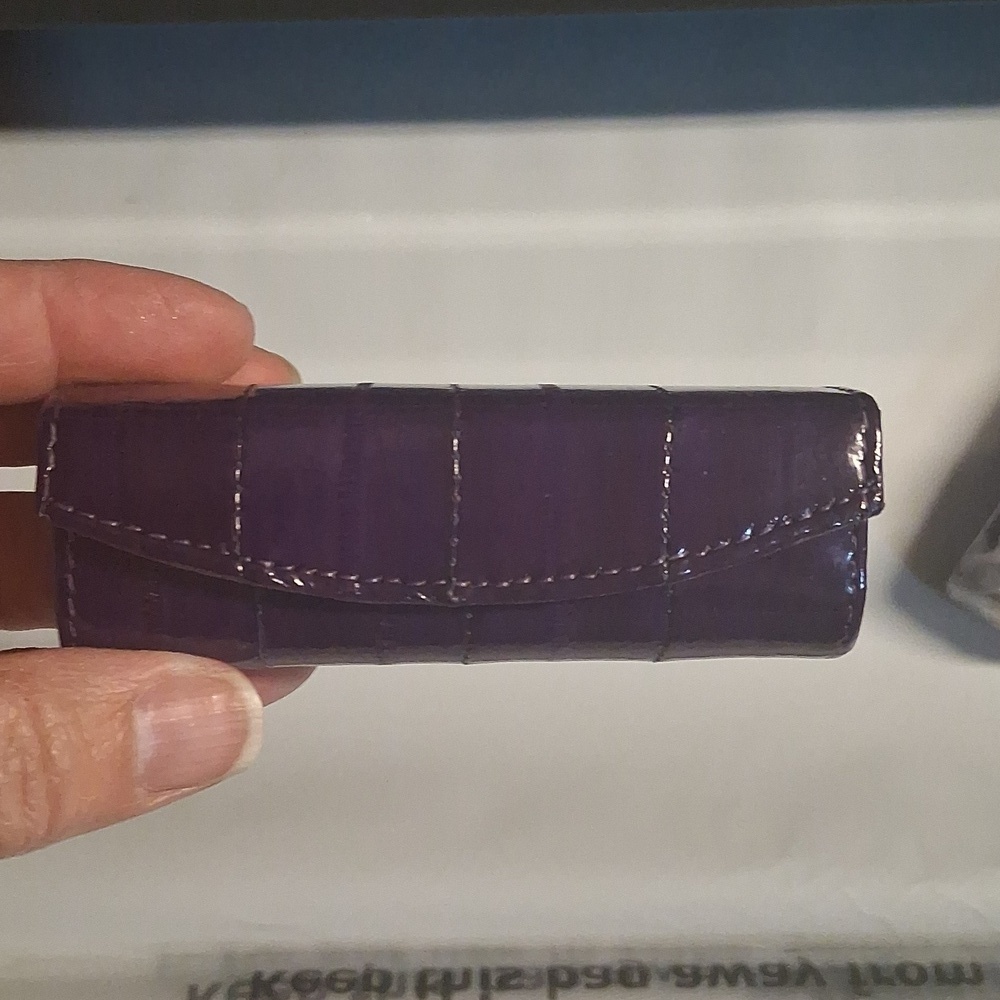 Vintage Eel Skin Lipstick Case Blue With mirror Purple